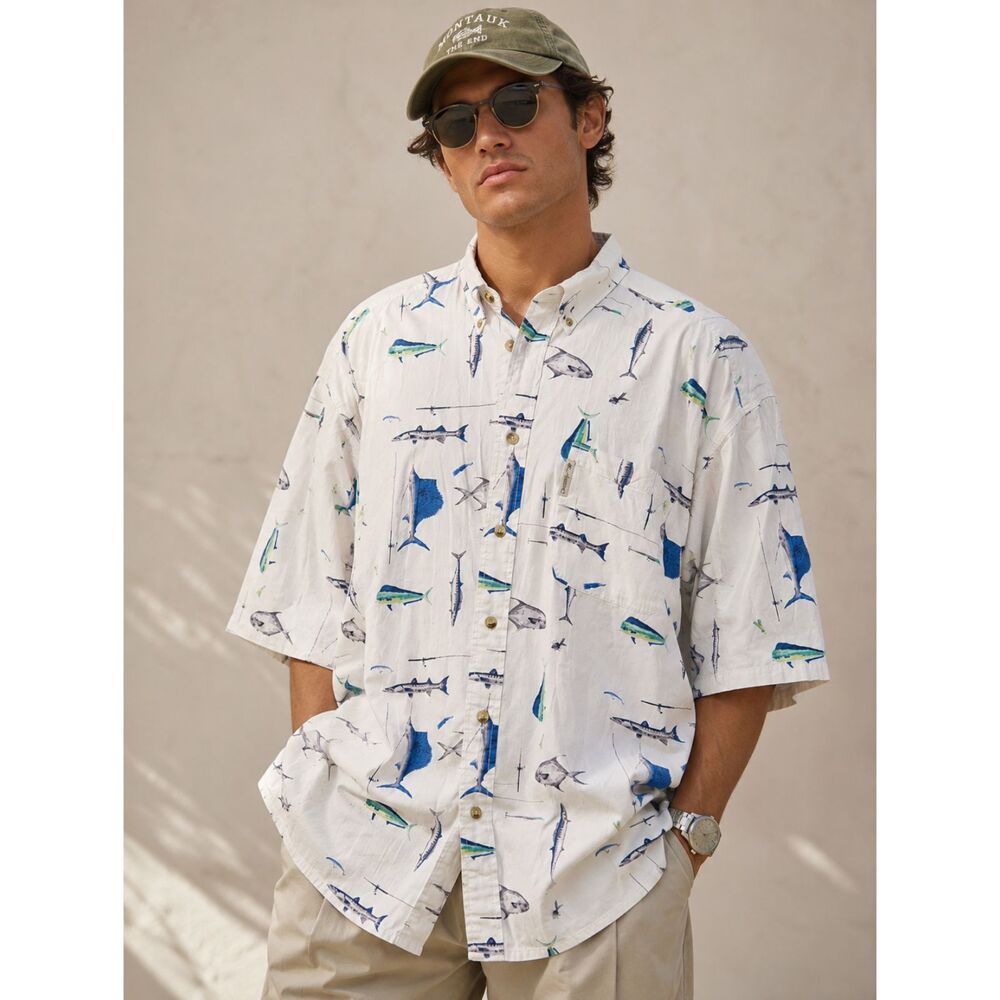 Vintage Columbia Sportswear XXL Fish Print Fishing Shirt Short Sleeve Y2K - Picture 3 of 8
